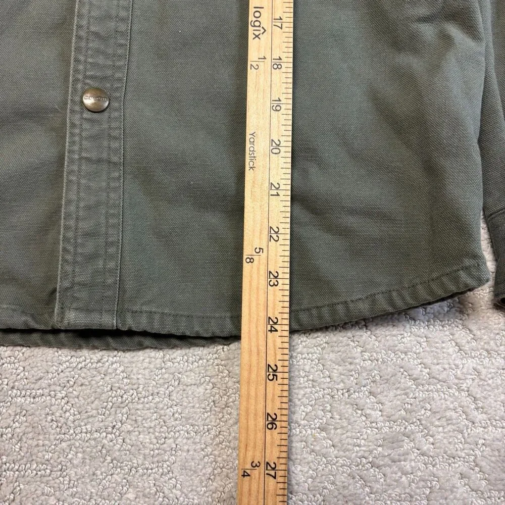 Carhartt Olive Duck Canvas Flannel Lined Chore Shirt Jacket Men's L 100% Cotton